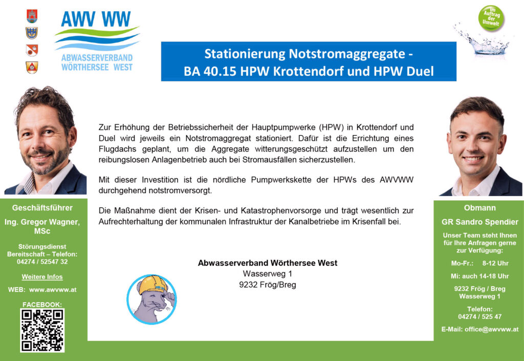 Notstromaggregate für Krottendorf und Duel