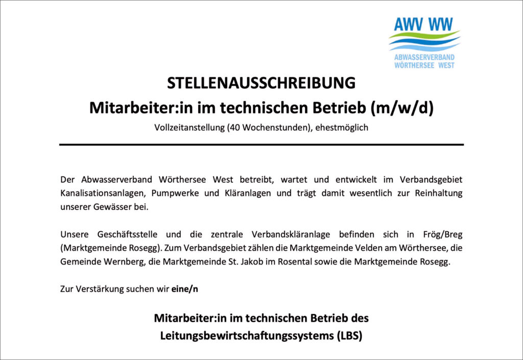 Stellenausschreibung Mitarbeiter:in technischer Betrieb (m/w/d)