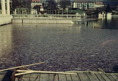 Rotalgenteppich vor der Restauration des Schlosshotels Velden