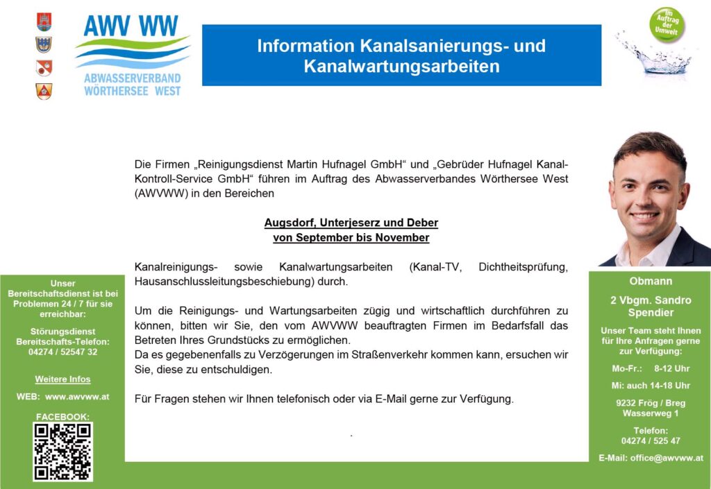 Kanalwartungsarbeiten Augsdorf, Unterjeserz, Deber